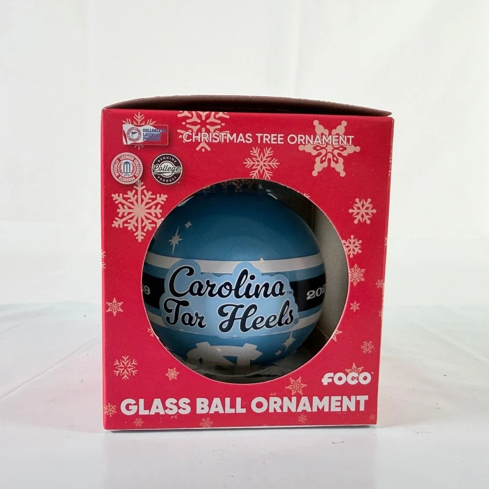 FOCO North Carolina Tar Heels Glass Ball Christmas‎ Tree Ornament NEW